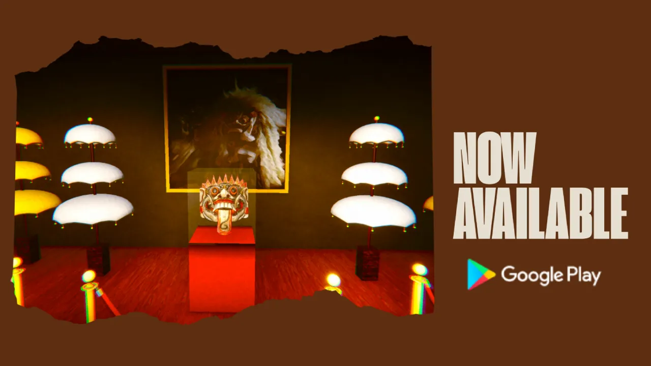 Museum Aksara Jiwa now available on Google Play: a traditional Indonesian mask exhibit under gallery lighting